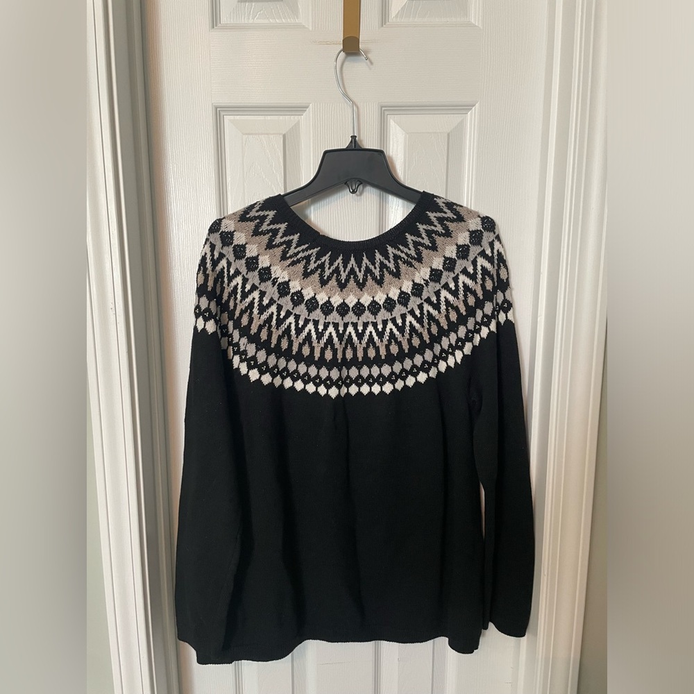 J. Jill Women's Black Fair Isle Beaded Pullover Sweater - Picture 4 of 7
